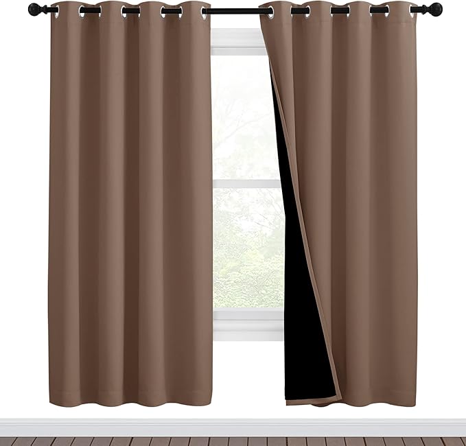 NICETOWN Living Room Completely Shaded Draperies, Privacy Protection & Noise Reducing Ring Top Drapes, Black Lined Insulated Window Treatment Curtain Panels(Cappuccino, 2 Pieces, W46 x L72) by NICETOWN