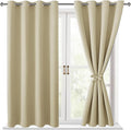 Hiasan Blackout Curtains for Bedroom, 52 x 54 Inches Long - Thermal Insulated & Light Blocking Window Curtains for Living Room, 2 Drape Panels Sewn with Tiebacks, Light Beige by Hiasan
