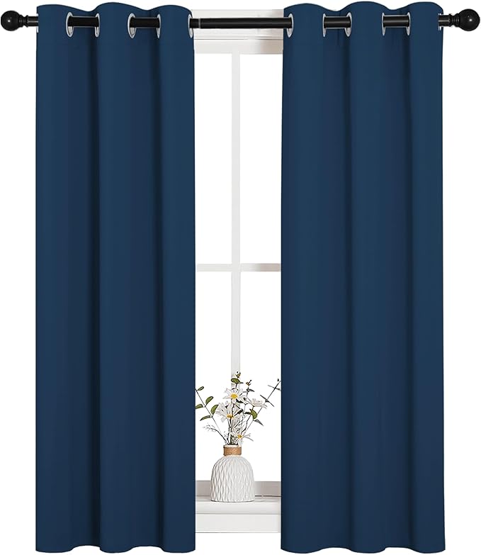 NICETOWN Window Curtain Panels, Thermal Insulated Solid Grommet Blackout Draperies/Drapes for Basement (Moroccan Blue, 1 Pair, 29 by 45-inch) - Image 2