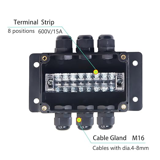 Watertight Junction Box, IP67 Waterproof Electrical Project Box with 8P 15A Barrier Terminals,3 in/3 Out Cable Glands Electronic Enclosure 3.94" x 2.68" x 1.97" - Image 2