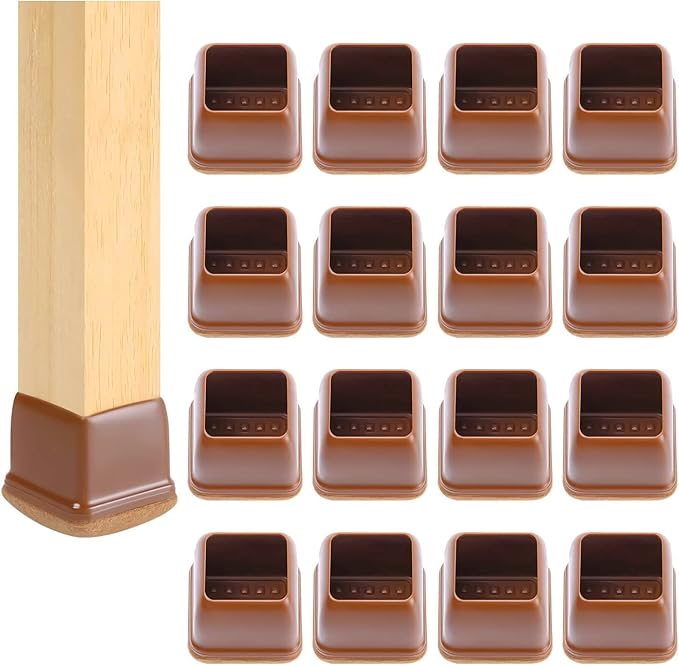 Ezprotekt 24 Pcs Square Chair Leg Floor Protectors with Felt, Silicone Felt Furniture Pads Cups for Hardwood Floor, Dining Table Leg Caps Covers No Scratches (L Fit: 1" to 1.4", Brown) by VisittheEzprotekt
