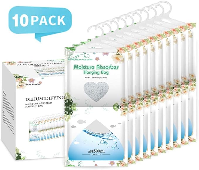 CANAGER Hanging Moisture Absorber-10 Packs, Hanging Dehumidifier Bags for Closet,Bedroom and kitchen,Fragrance Free,Moisture Absorb 12.5OZ - Image 2