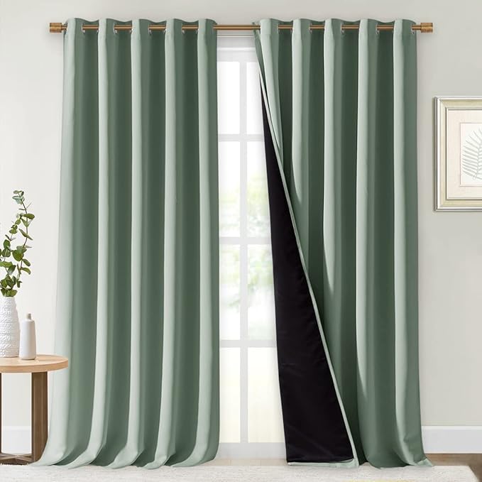 NICETOWN Greyish Green 100% Blackout Curtains for Windows, Super Heavy-Duty Black Lined Total Darkness Drapes for Bedroom, Privacy Assured Window Treatment for Patio (Pack of 2, 70" W x 108" L) by NICETOWN