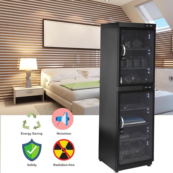 180LT Electronic Dry Cabinet for Camera, Lens & Electronics – Silent Dehumidifying Storage, Touchscreen, Dual Zone Humidity Control (60-35% RH), 5 Adjustable Shelves, LED Light, Lock - Image 5