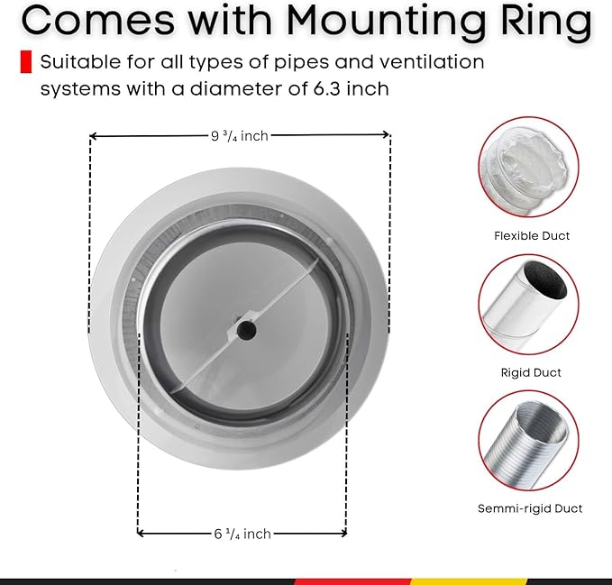 Steinberg14 White Air Vent Diffuser - 6.3 inch Vent Cover - Metal Adjustable Air Vent Covers - Supply Exhaust Wall Air Valve - Round Ceiling Diffuser - Extractor Fan Vent Cover - Round Soffit Vent - Image 5