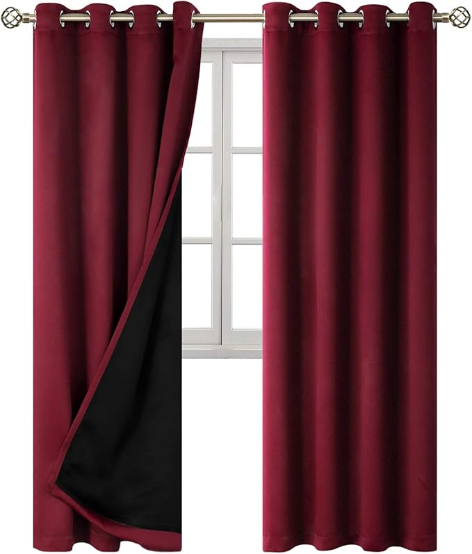 BGment Thermal Insulated 100% Blackout Curtains for Bedroom with Black Liner, Double Layer Full Room Darkening Noise Reducing Grommet Curtain (52 x 84 Inch, Burgundy Red, 2 Panels) - Image 8