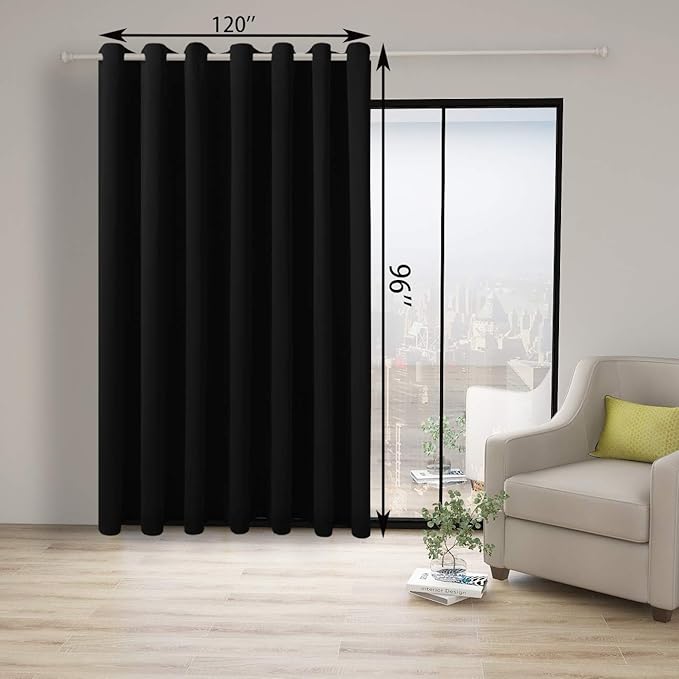 BONZER Extra Wide Room Divider Curtain Total Privacy Wall Noise Reducing Blackout Curtains for Patio Sliding Glass Door, 96L x 120W Inch (8L x 10W ft), 1 Panel, Black - Image 4