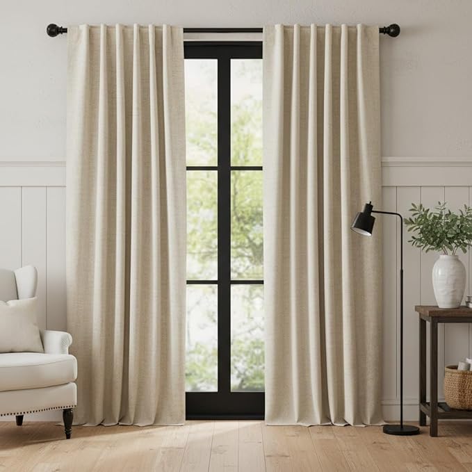RYB HOME Warm Sand 100% Blackout Curtains for Bedroom, Linen Drapes Back Tab&Rod Pocket, Thermal Insulated Privacy Assurd Curtains for Sliding Glass Doors/Dining/Living Room, W52 x L84, 2 Panels by RYBHOME
