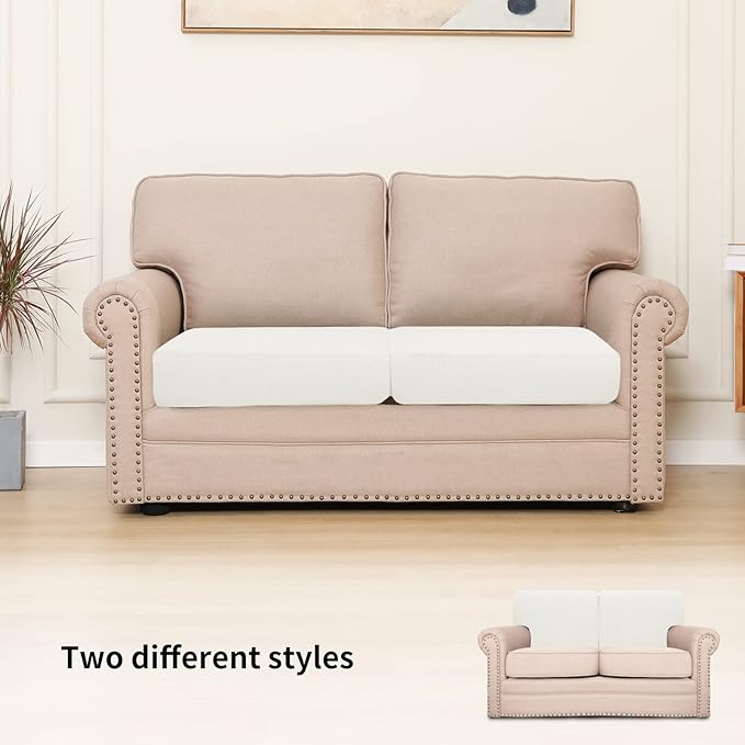 Easy-Going Stretch Individual Loveseat Couch Cushion Cover Sofa Cushion Furniture Protector Sofa slipcover Soft Flexibility with Elastic Bottom (2-Piece Loveseat Cushion Cover, Cream) - Image 2