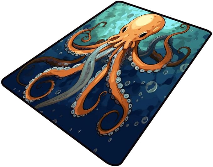 Wall-to-Wall Carpeting, Submarine Octopus Pattern Printing Moisture Barrier Area Rugs Fade Resistant, Flame Resistant, Quick Dry, Waterproof Floor Carpet for Living Room Bedroom, 72 x 108 Inch by Snarena