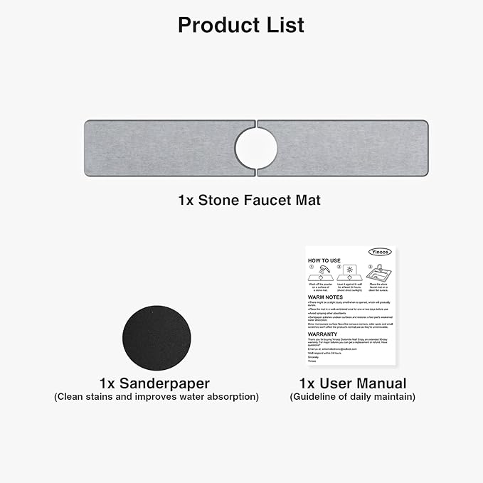 23.6" x 4" Stone Faucet Mat for Kitchen Sink, Quick Drying Diatomite Sink Tray, Faucet Sink Splash Guard for Prevents Moisture Buildup (Light Gray) - Image 7