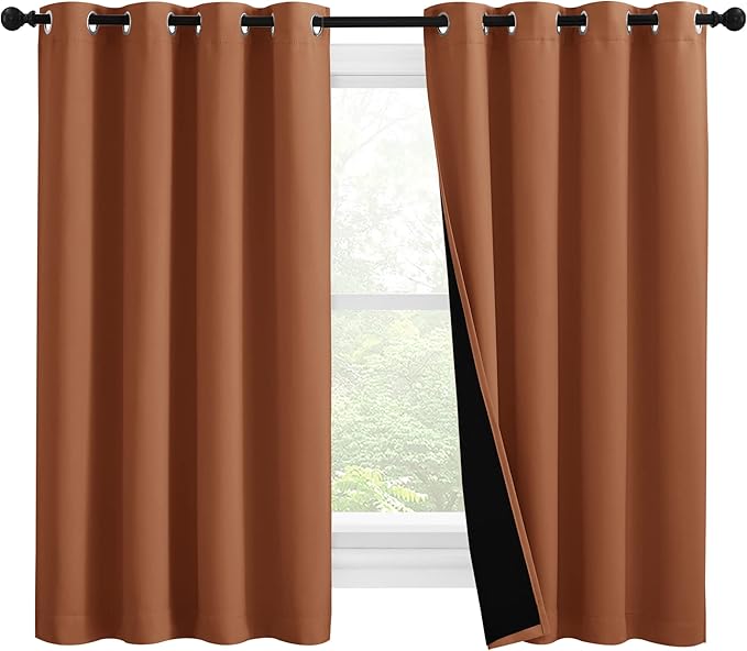 NICETOWN 100% Blackout Curtains 57 inches Long, Double-Deck Completely Blackout Window Treatment Thermal Insulated Lined Drapes for Small Window (Burnt Orange, 1 Pair, 55 inches Width Each Panel) by NICETOWN