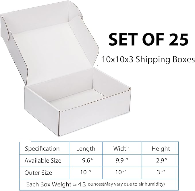 Small Shipping Boxes 10x10x3 Inch (25 Pack) - Sturdy White Corrugated Cardboard Boxes for Small Business, Ecommerce, Mailing & Packaging | Recyclable Gift & Storage Boxes - Image 2