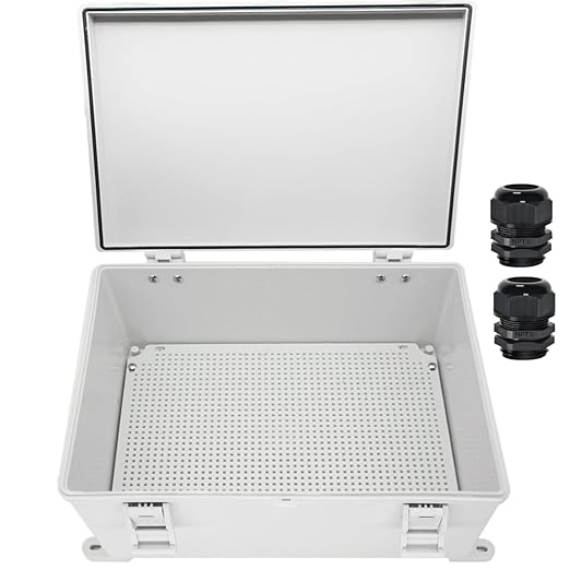 Zulkit Junction Box ABS Plastic Waterproof IP65 Electrical Boxes Hinged Shell Outdoor Universal Project Enclosure with Mounting Plate and Wall Brackets Grey 15.7x11.8X 7.1inch (400x300x180 mm) by Zulkit