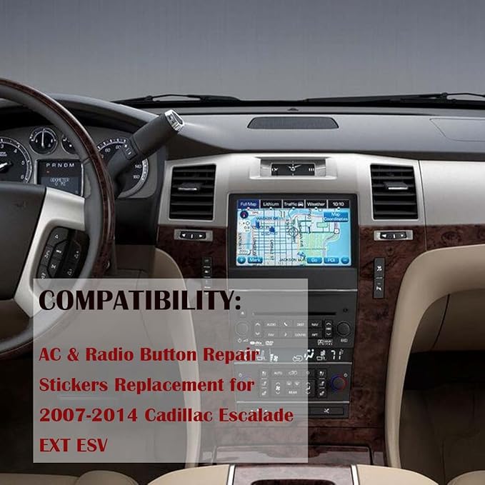 AC & Radio Button Repair Stickers Compatible with 2007-2014 Cadillac Escalade EXT ESV Climate Control and Multimedia Radio Button Repair Decal Stickers - Image 6