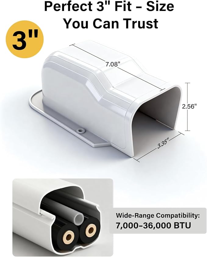 3'' Wall Entry Cover for Ac Lines, Mini Split Lineset Cover for Ductless Air Conditioners, Heat Pumps, White - Image 4