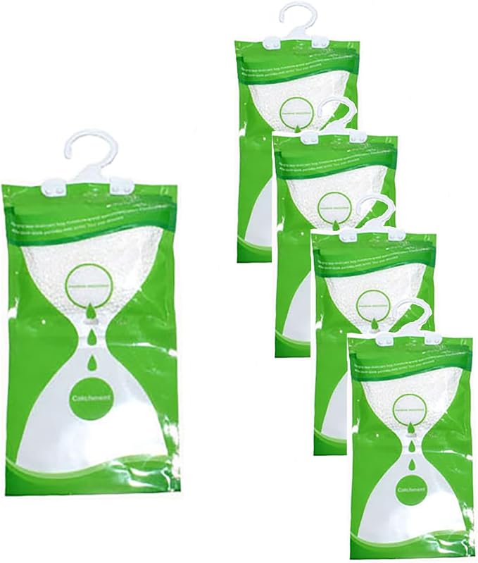 Hanging Moisture Absorber,Hanging Dehumidifier Bags for Closet,Bedroom and Kitchen,Fragrance Free-5 Packs,Moisture Absorb(Green) by Unknown