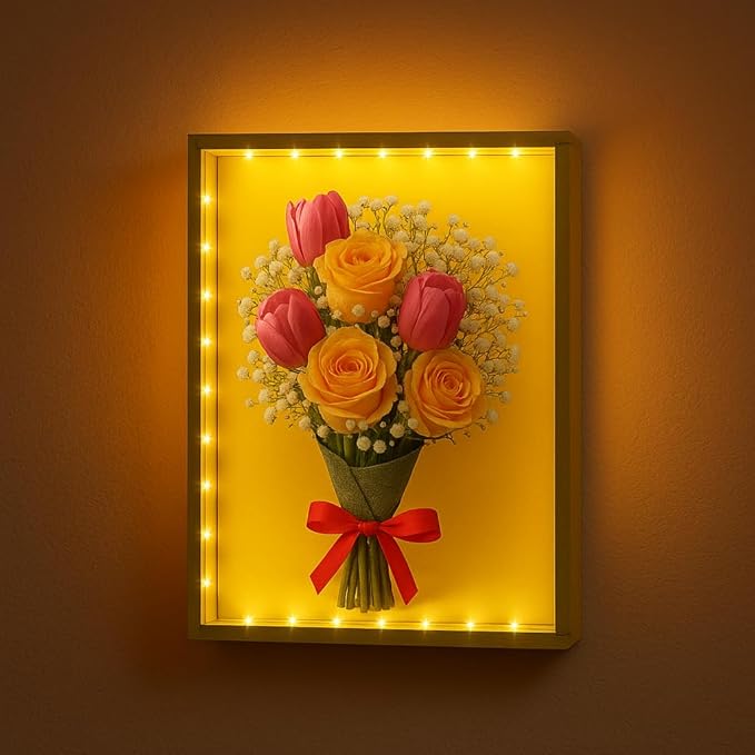 Dried Flower Shadow Box with LED Light | Changeable Artwork Display & Storage Frame | Wall-mounted & Tabletop Photo Album Display Frame (Orange) by LuxRound