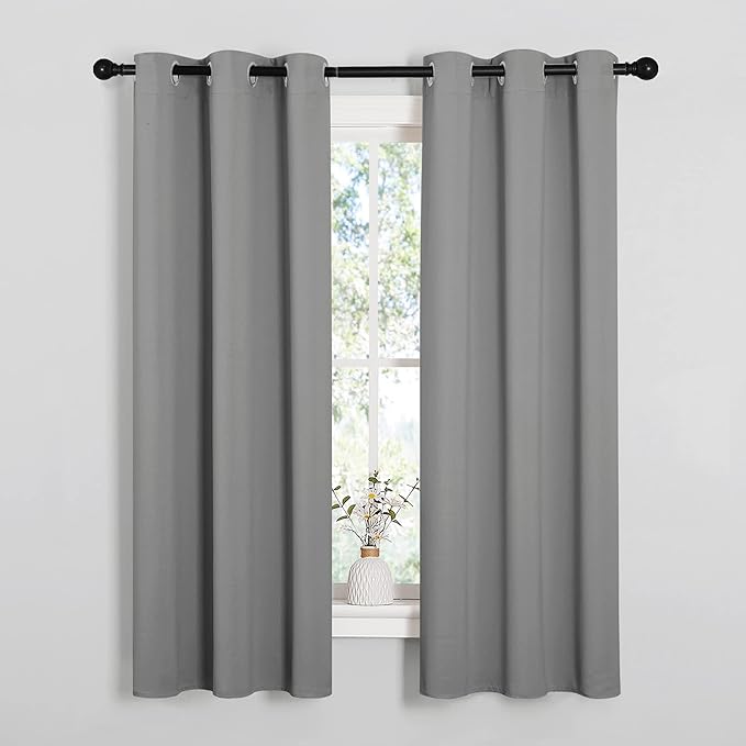 NICETOWN Silver Grey Blackout Curtain Panels for Bedroom, Thermal Insulated Grommet Top Blackout Draperies and Drapes (2 Panels, W34 x L63 inches) by NICETOWN