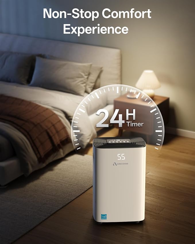 Dehumidifier for Basement, 52 Pints Dehumidifiers for Bedroom Bathroom Large Room Home, 4500 Sq.Ft Dehumidifier with Drain Hose, 2025 Energy Star Certificate, Humidity Control, 24H-Timer, Auto Defrost - Image 6