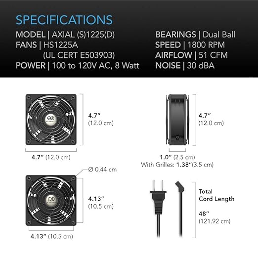 AC Infinity AXIAL S1225, 120mm Muffin Fan with Speed Controller, UL-Certified for Doorway, Room to Room, Wood Stove, Fireplace, Circulation Projects - Image 6