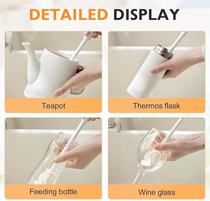 360° Flexible Silicone Bottle Brush with Long Handle, 2025 New Bottle Cleaning Brush, Deep Cleaning Brush for Narrow Neck Bottles, Water Bottles, Baby Bottles, Flasks Soft Bottle Brush (2PC) - Image 4