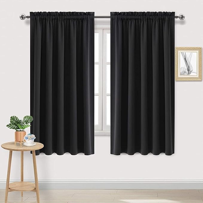 DWCN Blackout Curtains for Living Room Thermal Insulated, Energy Saving & Noise Reducing Bedroom Curtains, Black, W 70x L 72 Inch, Set of 2 Rod Pocket Curtain Panels by DWCN