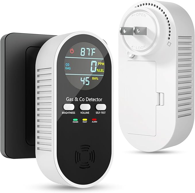 5-in-1 Carbon Monoxide Detectors, Natural Gas Leak Detector, Plug-in & Battery Backup Portable Co Detector, Co Gas Temp Humidity Sensor, HD Display Screen Vilfet, 1-Pcs, Black by VilfeLLC