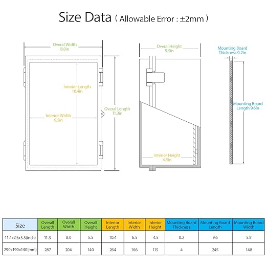 Junction Box ABS Plastic IP65 Waterproof Dustproof Universal Electrical Enclosure, Hinged Shell Outdoor and Indoor Usage Project Box11.4"x 7.5" x 5.5"(290 x 190 x 140mm), Grey - Image 2