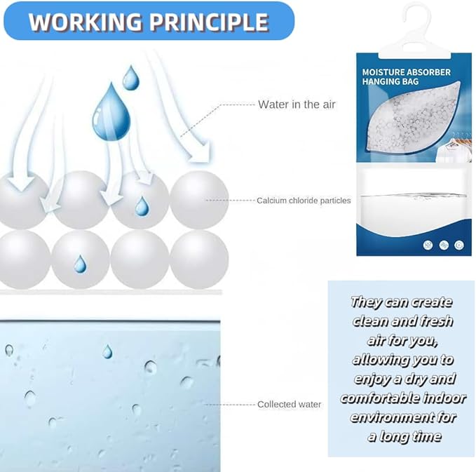 Moisture Absorbers Packets, Dehumidifier Bags, Hanging Moisture Absorber Bag, Humidity Packs,Closet Dehumidifier,Unscented Desiccant in Wardrobes, Bedrooms, Bathrooms,Kitchen (6 PACK) - Image 4