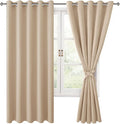 Hiasan Grommet Blackout Curtains for Bedroom, 60 x 72 Inches - Thermal Insulated & Light Blocking Window Drapes for Living Room/Dorm Room, Set of 2 Panels Sewn with Tiebacks, Beige by Hiasan