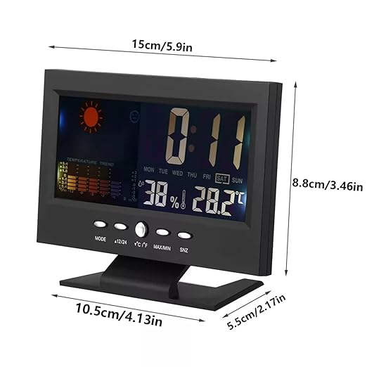 ikaufen Weather Station Wireless Indoor Thermometer Temperature Desk Digital Alarm Clock Weather Thermometer LED Temperature Humidity Monitor - Image 2