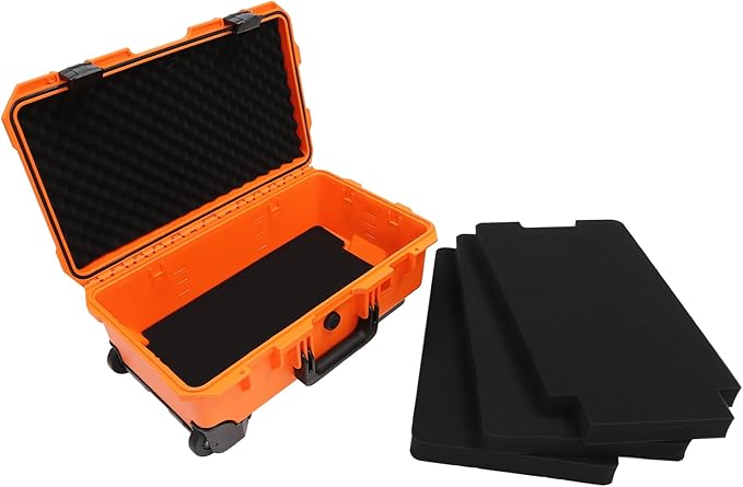 22" Weatherproof Hard Case Rolling Waterproof Case Dry Box with Foam Protective Cases Shockproof Hard Travel Cases For Cameras Lenses Electronic Equipment (Orange) - Image 6