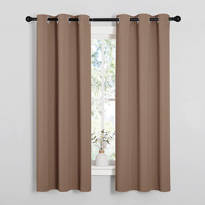 NICETOWN Blackout Window Curtains and Drapes for Kitchen, Window Treatment Thermal Insulated Solid Grommet Blackout Drapery Panels (Set of 2 Panels, 34 by 63 Inch, Cappuccino) - Image 2