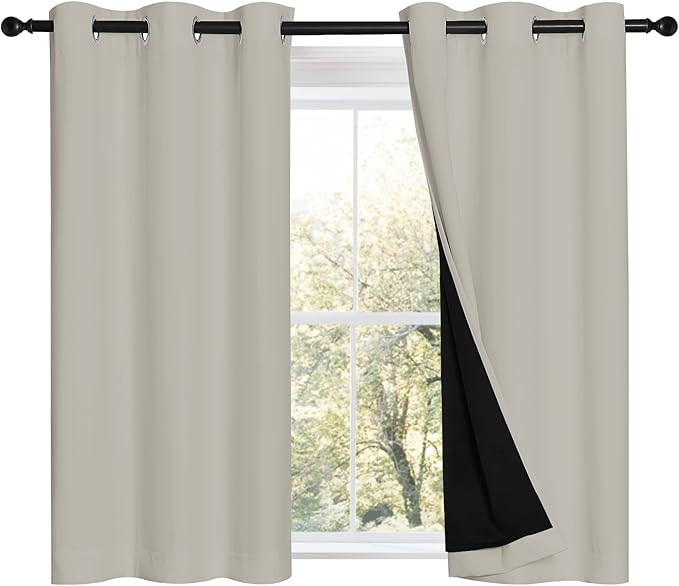 NICETOWN Natural 100% Blackout Curtains 45 inches Long, 2 Thick Layers Completely Blackout Window Treatment Thermal Insulated Lined Drapes for Small Window (1 Pair, 42 inches Width Each Panel) by NICETOWN