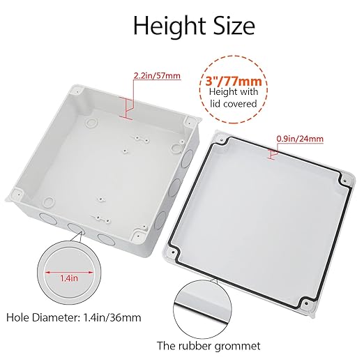 LeMotech Junction Box, Electrical Box IP65 Water Resistant Dustproof ABS Plastic Project Enclosure for Electronics White 7.9 x 7.9 x 3.1 inch - Image 5