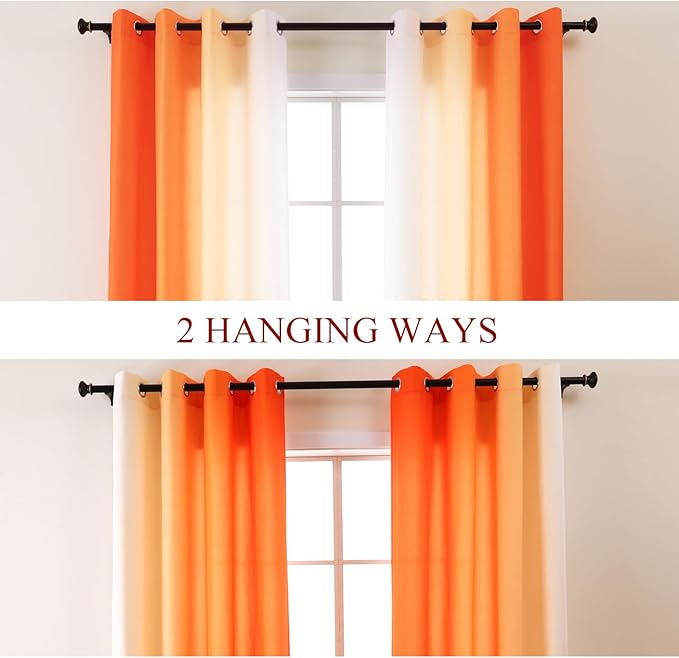 L.Z.E Orange and White Ombre Privacy Curtains 84 Inches Long 2 Panels Set Orange Light Filtering Non-See-Through Curtains & Drapes for Living Room Bedroom Nursery Grommet Top (55" W x 84" L) - Image 2