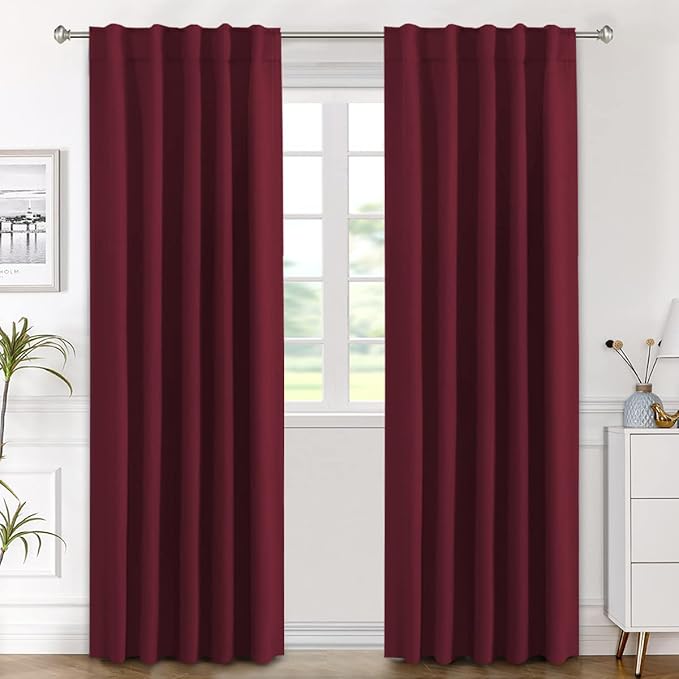 H.VERSAILTEX Christmas Blackout Curtains Thermal Insulated Window Treatment Panels Blackout Drapes for Living Room Back Tab/Rod Pocket Bedroom Draperies (2 Panels, Burgundy, 42 x 84 Inch) by HVERSAILTEX