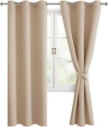 Hiasan Blackout Curtains for Bedroom, 38 x 84 Inches Long - Thermal Insulated & Energy Saving Window Curtains for Living Room, 2 Drape Panels Sewn with Tiebacks, Beige by Hiasan