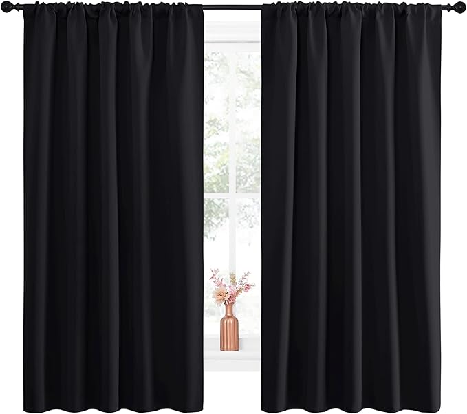 NICETOWN Black Out Window Curtains - Solid Home Decor Thermal Insulated Blackout Drapes/Draperies for Bedroom, Privacy Assured Window Treatment (2 Panels, 52 inches Wide by 63 inches Long) - Image 2