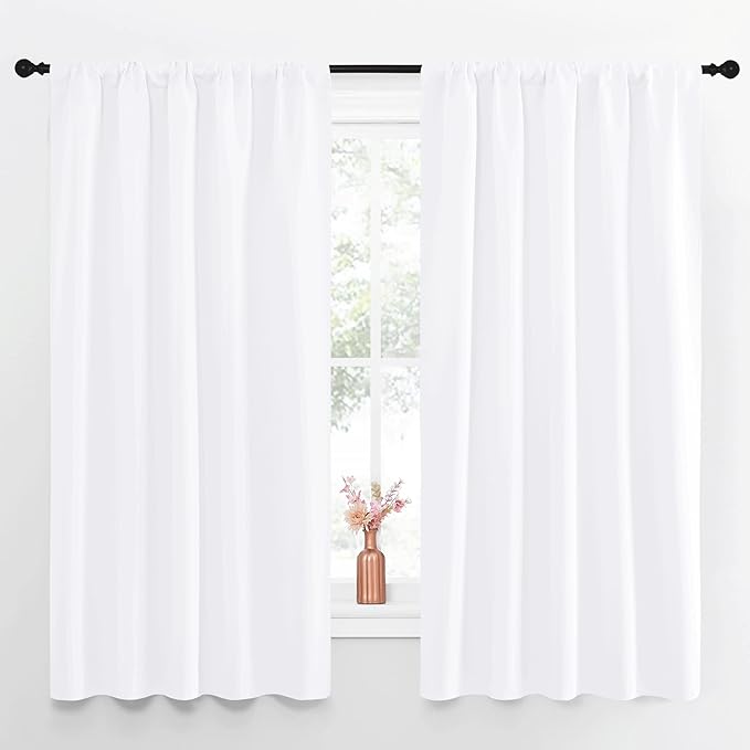 NICETOWN Bedroom Window Curtain Panels - Window Treatment Rod Pocket Drapes for Nursery (White, 2 Panels, 52" by 63") by NICETOWN