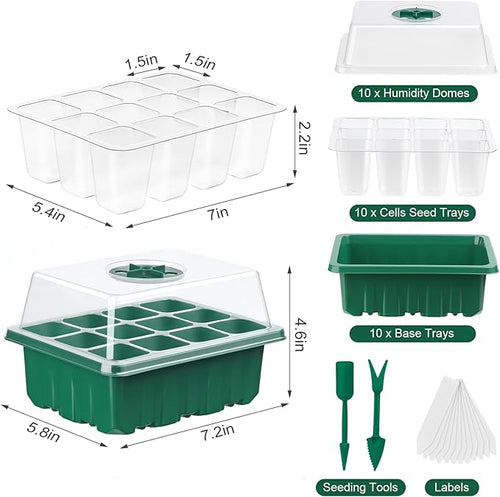 10 Pack Seed Starter Tray Seed Starter Kit (120 Cells Total Tray) with Adjustable Humidity Dome, Plant Germination Trays, Seed Starting Trays Mini Greenhouse Germination Kit for Seeds Growing Starting - Image 2