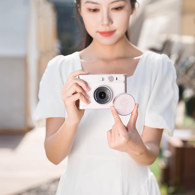 Pink Lens Cap for Fujifilm Insta Mini EVO, Retro Leather Aluminum Anti-Dust Anti-Scratches Lightweight Camera Lens Cover with Rose Pattern, Accessories for Fuji Mini Evo Lens Protection Cover - Image 9