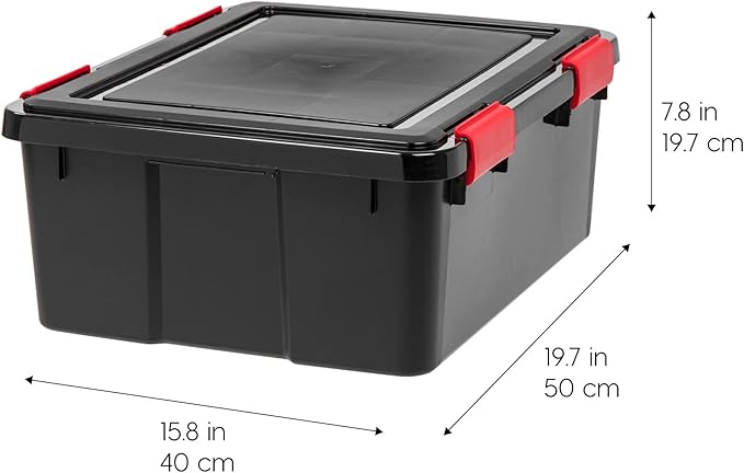 IRIS USA WeatherPro 31 Qt Storage Bins with Lids, 6 Pack, BPA-Free Plastic Gasket Box with Tight Latch and Seal, Stackable Nestable Tote Tub - Black/Red - Image 6