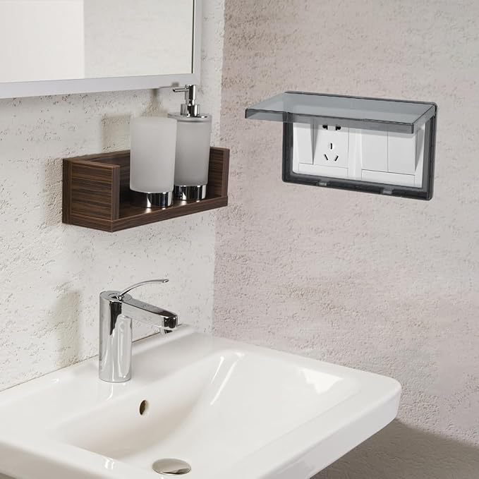 Waterproof Switch Cover Double Outlet Low Profile Wall Protector Ultra-Thin Self-Adhesive Splash Resistant Switch Guard for Bathroom Kitchen Safety - Image 2