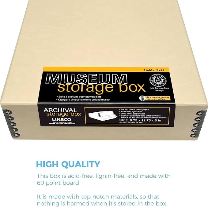 Lineco Museum Archival Storage Box, 9.75x12.75x3 in. Drop Front Design. Acid-Free with Metal Edge. Organize Photos, Pictures, Prints, Documents, Crafts, DIY. Tan, 1 Pack - Image 5