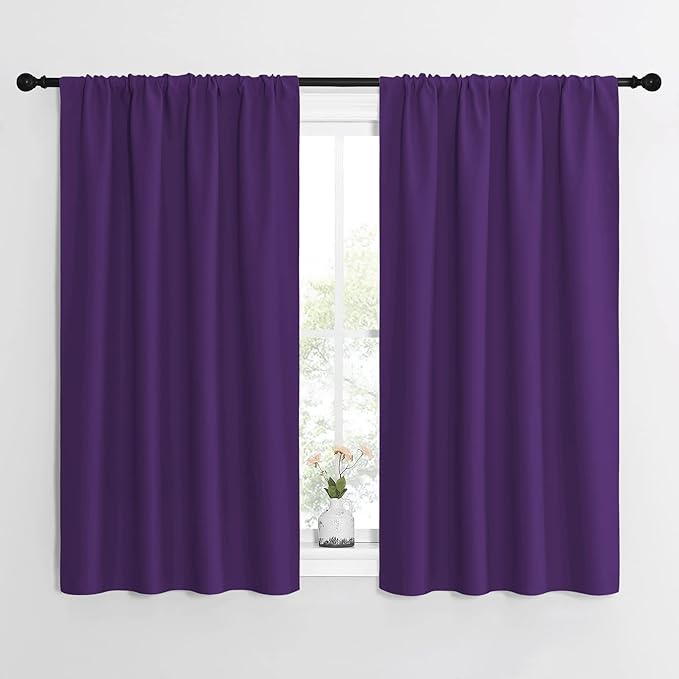 NICETOWN Kitchen Curtains, Short Blackout Curtains & Drapes, Home Decoration Window Treatment Cafe Curtain Panels with Rod Pocket (Royal Purple, 42-inch Wide x 54-inch Long, 2 Panels) by NICETOWN