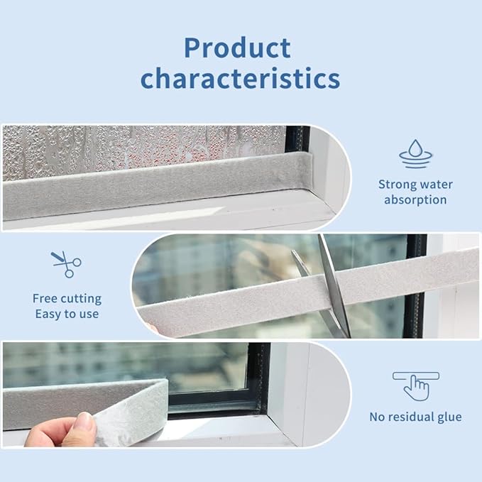 Condensate Water Absorption Tape for Window - Condensation Moisture Absorber Strip Grey Water Barrier Condensation Absorber for Home 1.18inch*157inch - Image 7