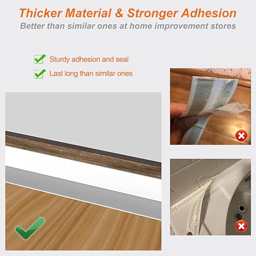 White Caulk Tape Waterproof Self Adhesive, Toilet & Bathtub Sealant Strip, Peel & Stick Caulking Tape for Floor Tile Corner Trim & Shower, Bathroom Accessories, Better Than Silicone Caulk - Image 4