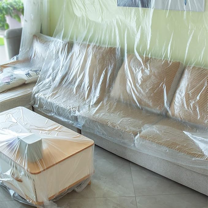 Plastic Poly Sheeting 13 ft X 66 ft Carpet Protection Film Floor and Surface Shield with Self Adhesive Backing for Decoration Furniture Sofa Bed Protection Cover Dust Cover - Image 6